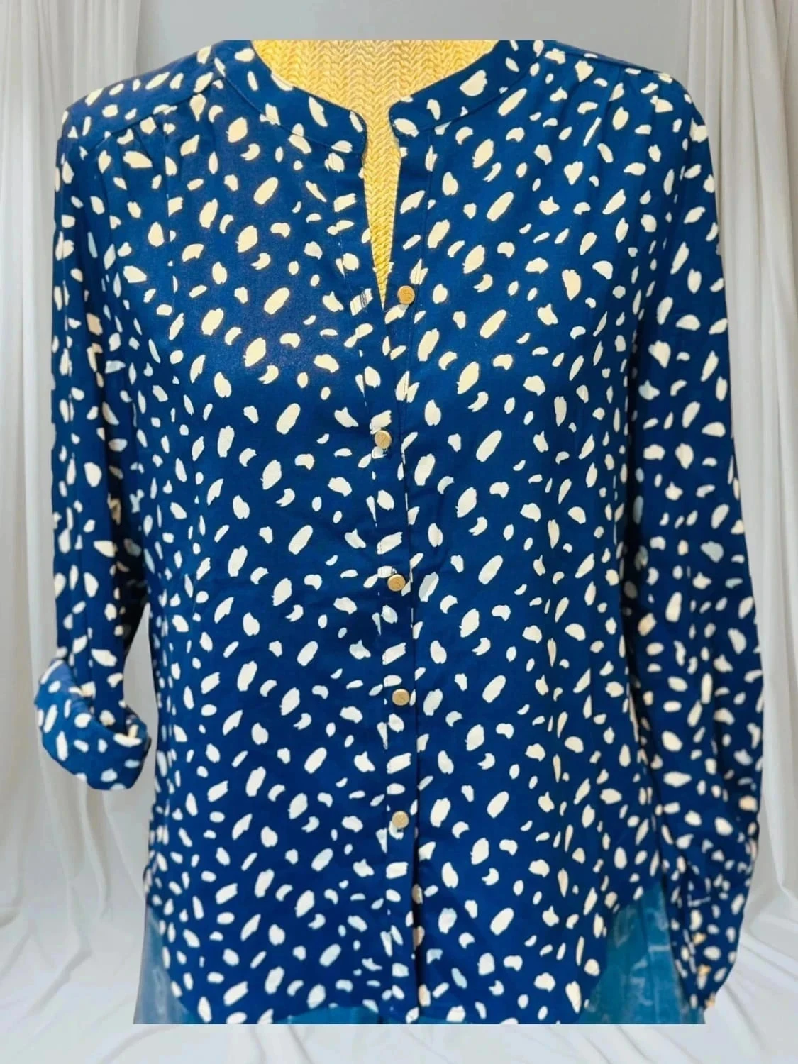 Shirt met Mao-kraag T 36 marineblauw en wit – photo 2